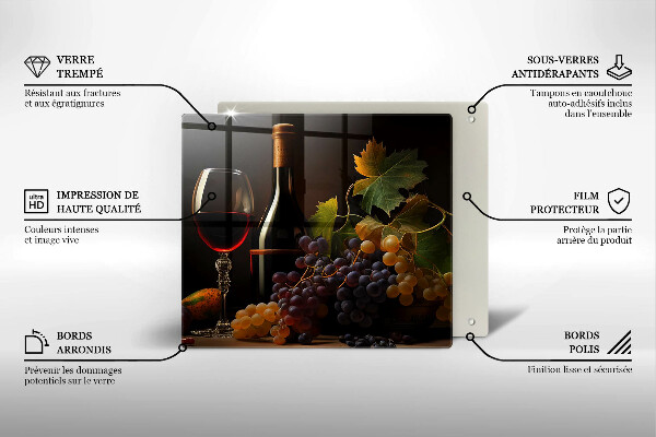 Sklenená doska na krájanie Pohár vína a hrozna