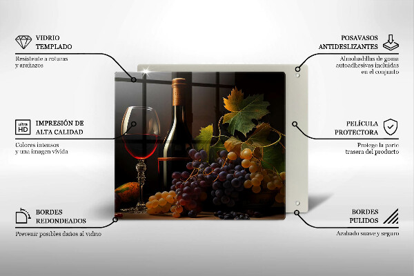 Sklenená doska na krájanie Pohár vína a hrozna