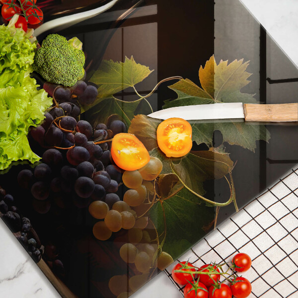 Sklenená doska na krájanie Pohár vína a hrozna