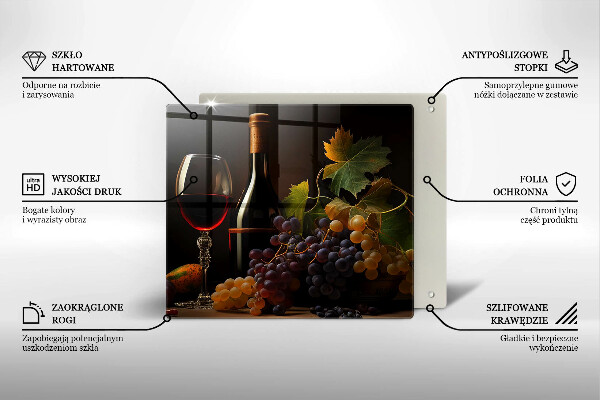 Sklenená doska na krájanie Pohár vína a hrozna