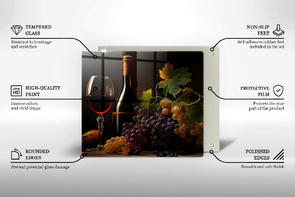 Sklenená doska na krájanie Pohár vína a hrozna