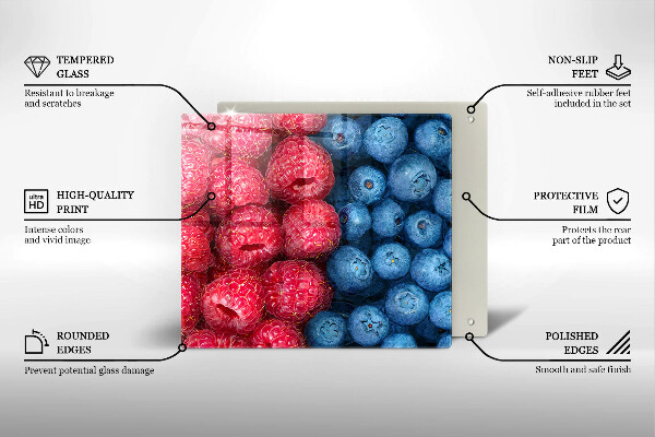 Sklenená doska na krájanie Plody maliny a čučoriedky