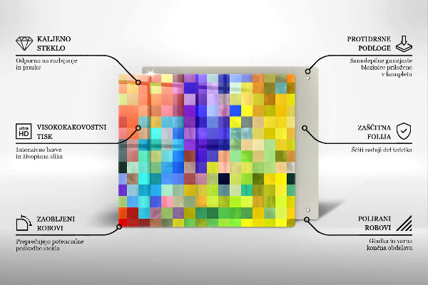 Sklenená doska na krájanie Farebné pixelové štvorce