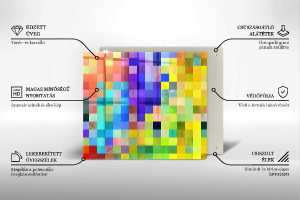 Sklenená doska na krájanie Farebné pixelové štvorce