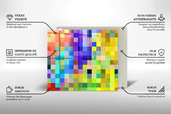 Sklenená doska na krájanie Farebné pixelové štvorce