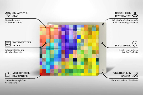 Sklenená doska na krájanie Farebné pixelové štvorce