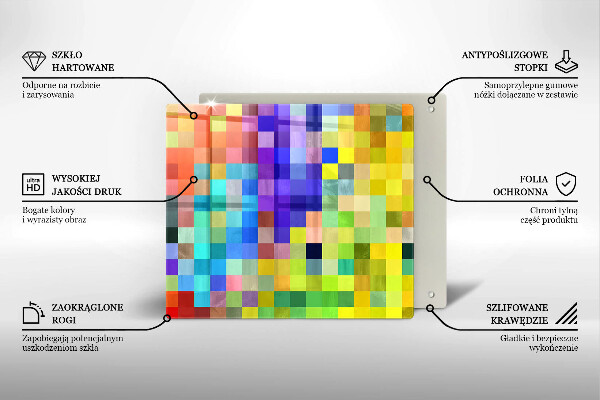 Sklenená doska na krájanie Farebné pixelové štvorce