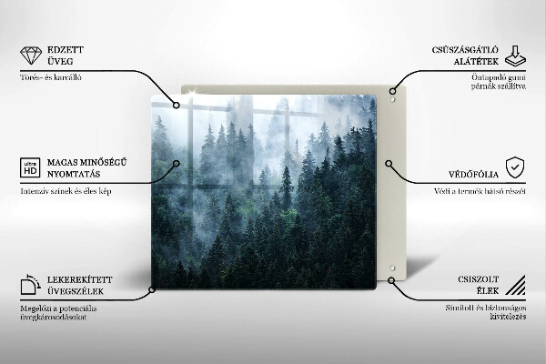 Sklenená doska na krájanie Lesné stromy a hmla