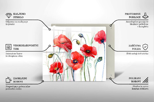 Sklenená doska na krájanie Červené kvety maku