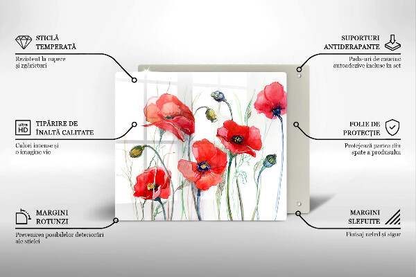 Sklenená doska na krájanie Červené kvety maku