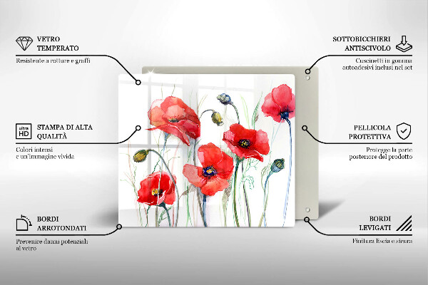 Sklenená doska na krájanie Červené kvety maku