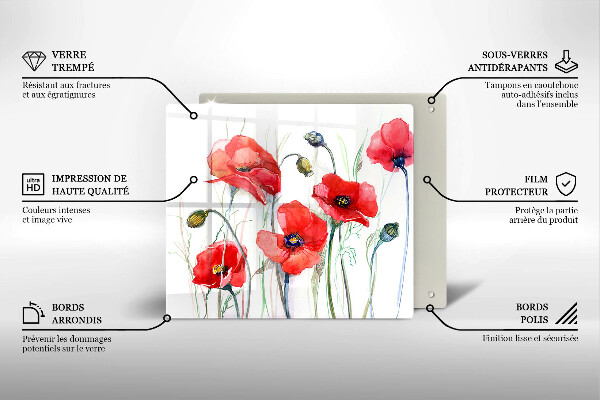 Sklenená doska na krájanie Červené kvety maku