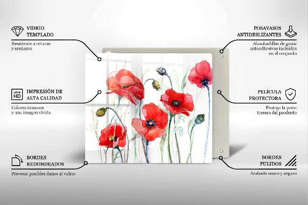 Sklenená doska na krájanie Červené kvety maku