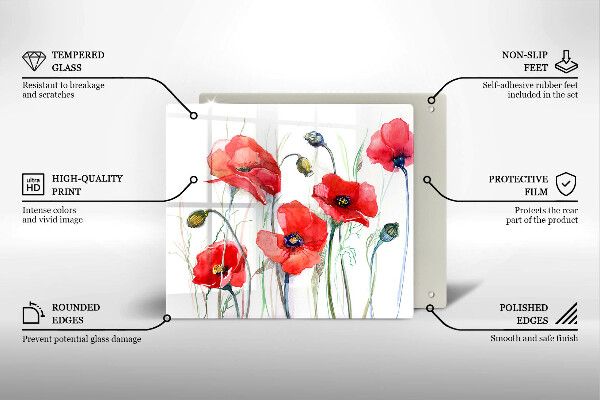 Sklenená doska na krájanie Červené kvety maku