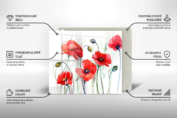 Sklenená doska na krájanie Červené kvety maku