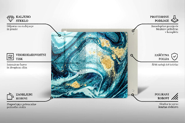 Sklenená doska na krájanie Modré zlato abstrakcia