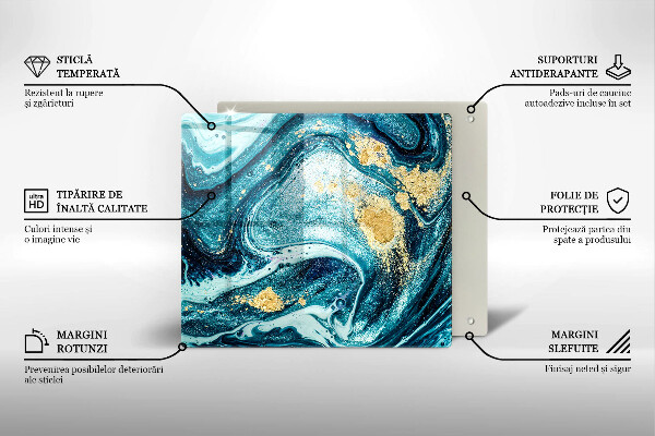 Sklenená doska na krájanie Modré zlato abstrakcia