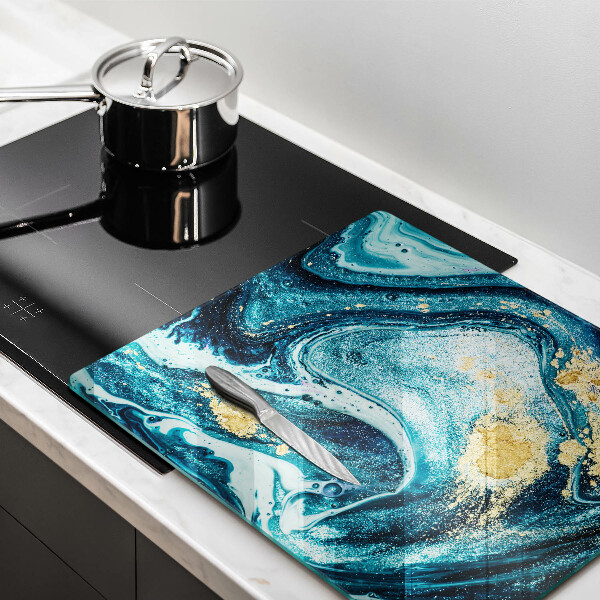 Sklenená doska na krájanie Modré zlato abstrakcia