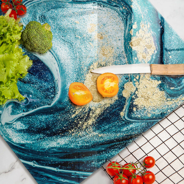 Sklenená doska na krájanie Modré zlato abstrakcia