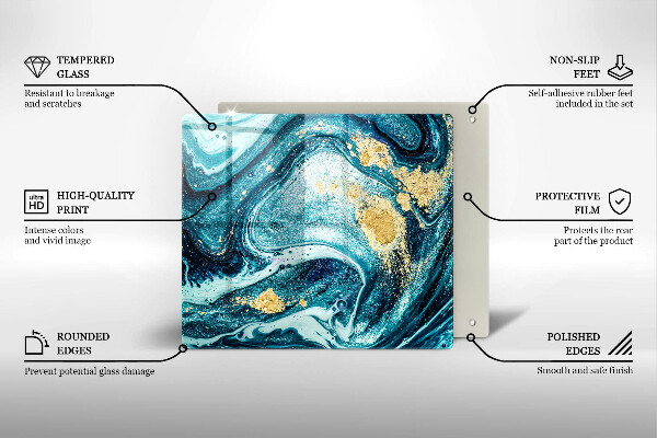 Sklenená doska na krájanie Modré zlato abstrakcia