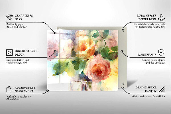 Sklenená doska na krájanie Maľované kvety