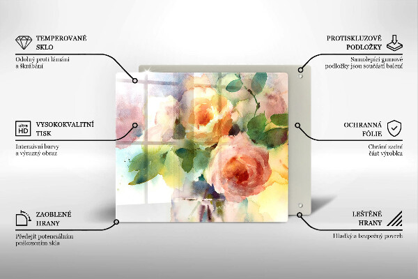 Sklenená doska na krájanie Maľované kvety