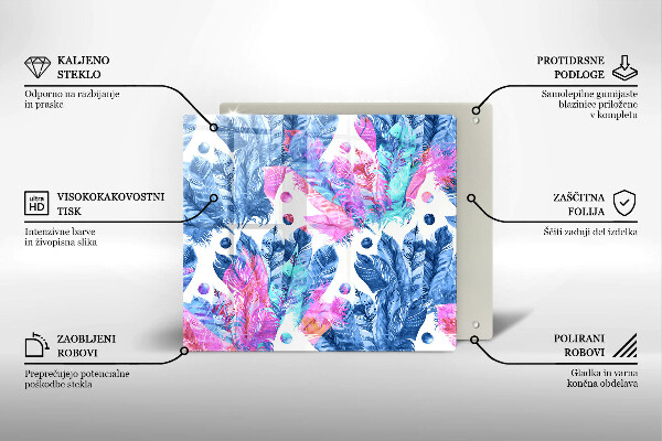 Sklenená doska na krájanie Perie boho ilustrácie