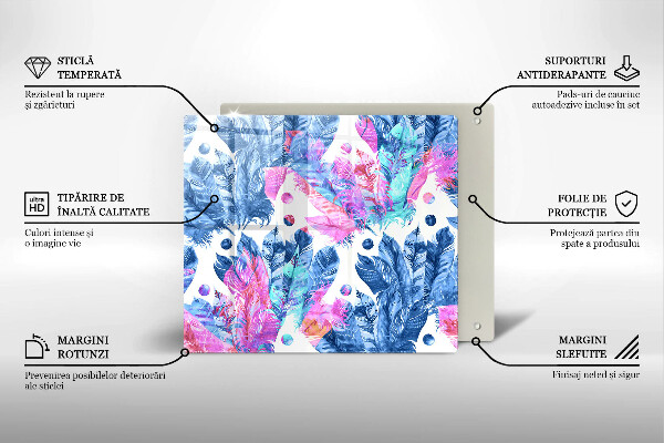 Sklenená doska na krájanie Perie boho ilustrácie