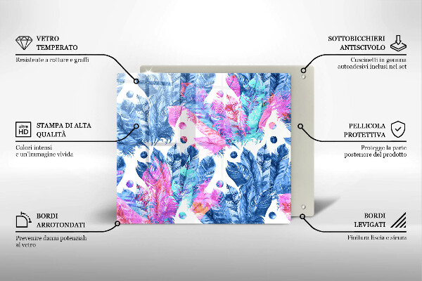 Sklenená doska na krájanie Perie boho ilustrácie