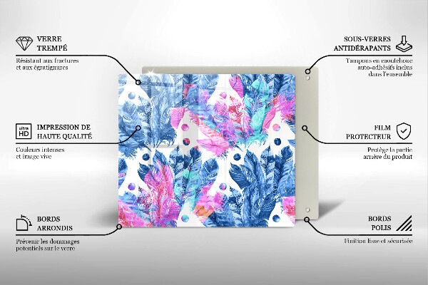 Sklenená doska na krájanie Perie boho ilustrácie