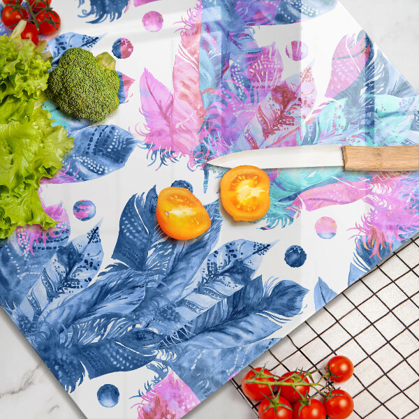 Sklenená doska na krájanie Perie boho ilustrácie