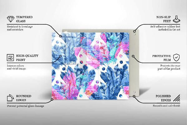 Sklenená doska na krájanie Perie boho ilustrácie