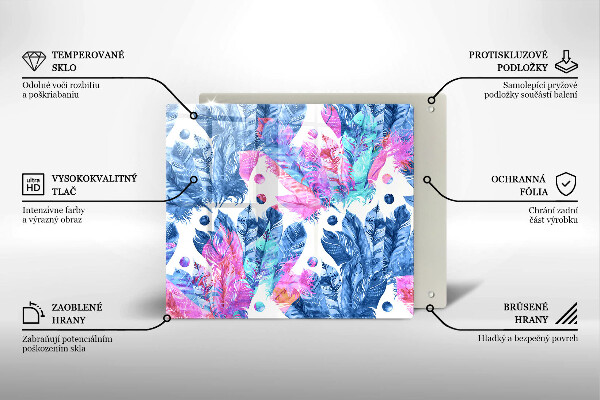 Sklenená doska na krájanie Perie boho ilustrácie