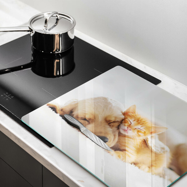 Sklenená doska na krájanie Zvieratá pes a mačka