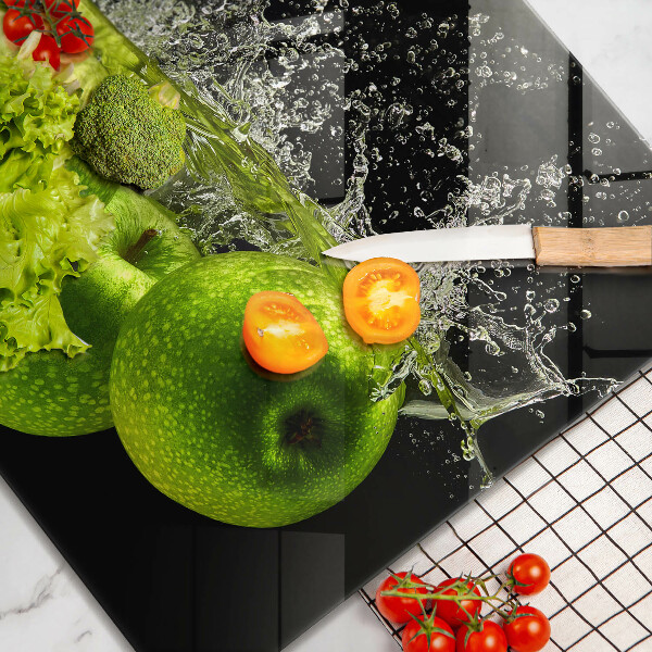 Sklenená doska na krájanie Zelené jablká a voda