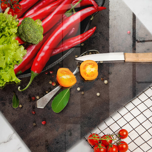 Sklenená doska na krájanie Červené chilli papričky