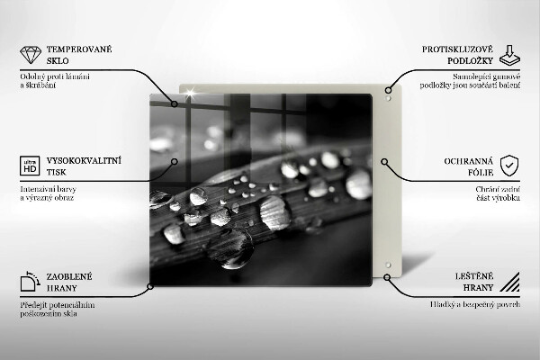 Sklenená doska na krájanie Kvapky rosy na listoch