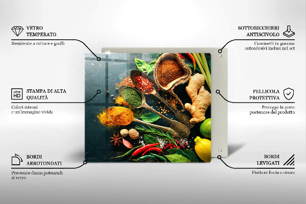 Sklenená doska na krájanie Lyžičky kuchynského korenia