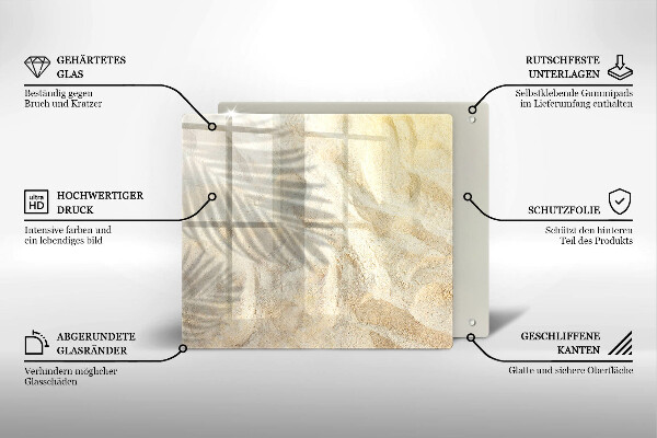 Sklenená doska na krájanie Palmové listy a piesok