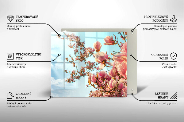 Sklenená doska na krájanie Ružové kvety strom