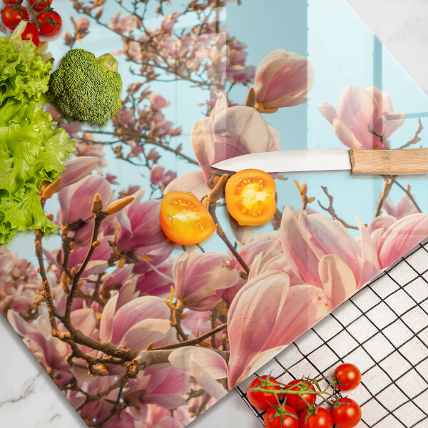 Sklenená doska na krájanie Ružové kvety strom