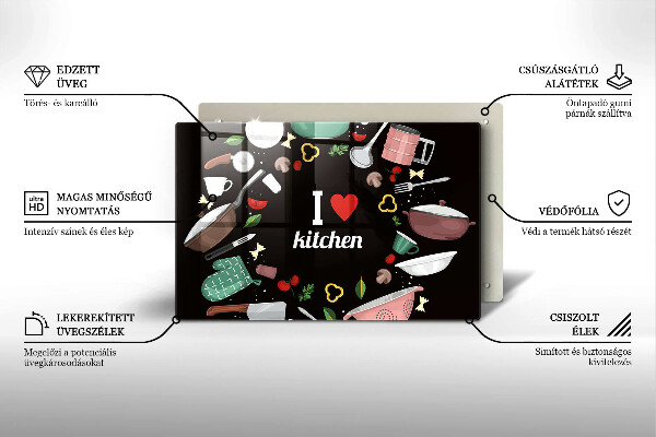 Kuchynská doska zo skla Ilustrácia Milujem kuchyňu