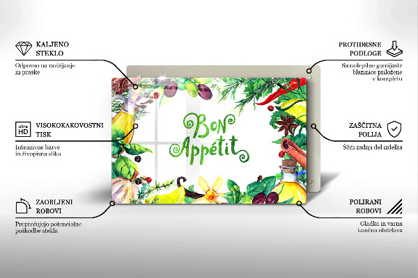 Kuchynská doska zo skla Nápis Bon Appetit