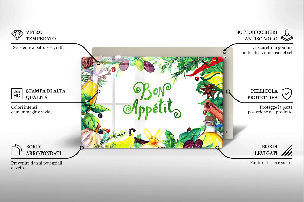 Kuchynská doska zo skla Nápis Bon Appetit