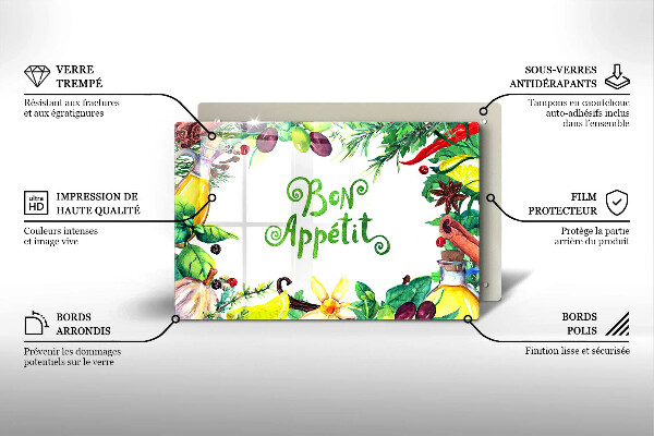 Kuchynská doska zo skla Nápis Bon Appetit