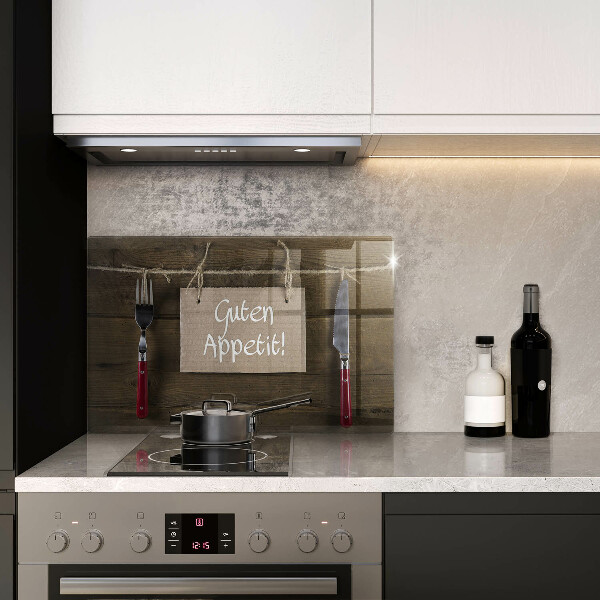 Kuchynská doska zo skla Nápis Guten Appetit na drevených doskách