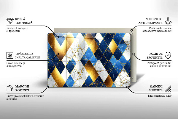 Kuchynská doska zo skla Zlaté mramorové kosoštvorce