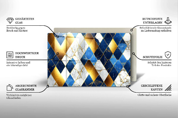 Kuchynská doska zo skla Zlaté mramorové kosoštvorce