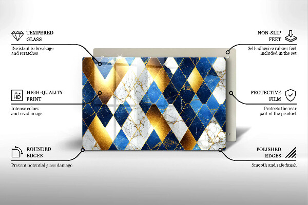 Kuchynská doska zo skla Zlaté mramorové kosoštvorce