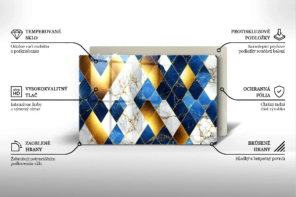 Kuchynská doska zo skla Zlaté mramorové kosoštvorce